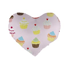 Seamless Cupcakes Wallpaper Pattern Background Standard 16  Premium Flano Heart Shape Cushions by Nexatart