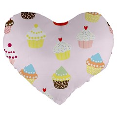 Seamless Cupcakes Wallpaper Pattern Background Large 19  Premium Flano Heart Shape Cushions by Nexatart