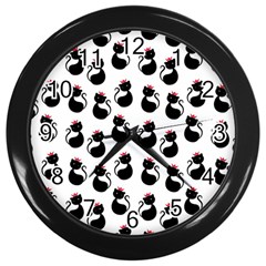 Cat Seamless Animals Pattern Wall Clocks (black) by Nexatart