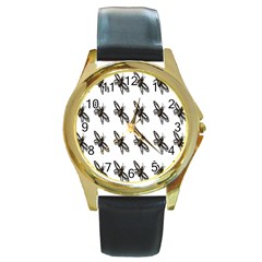 Insect Animals Pattern Round Gold Metal Watch