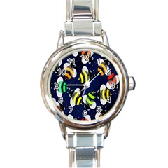 Bees Cartoon Bee Pattern Round Italian Charm Watch by Nexatart