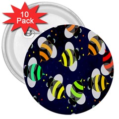 Bees Cartoon Bee Pattern 3  Buttons (10 Pack)  by Nexatart