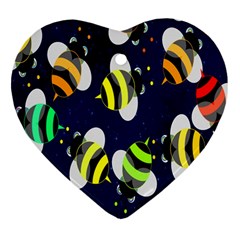 Bees Cartoon Bee Pattern Heart Ornament (two Sides) by Nexatart