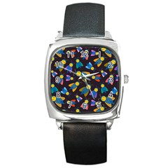 Bees Animal Insect Pattern Square Metal Watch by Nexatart