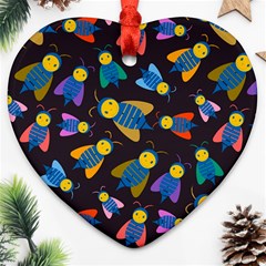 Bees Animal Insect Pattern Heart Ornament (two Sides) by Nexatart