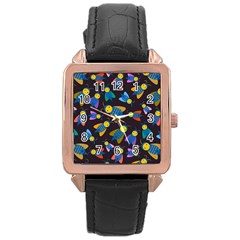 Bees Animal Insect Pattern Rose Gold Leather Watch  by Nexatart