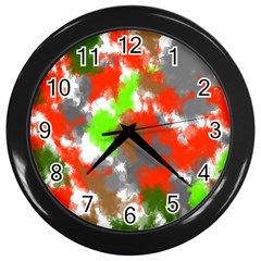 Abstract Watercolor Background Wallpaper Of Splashes  Red Hues Wall Clocks (black) by Nexatart