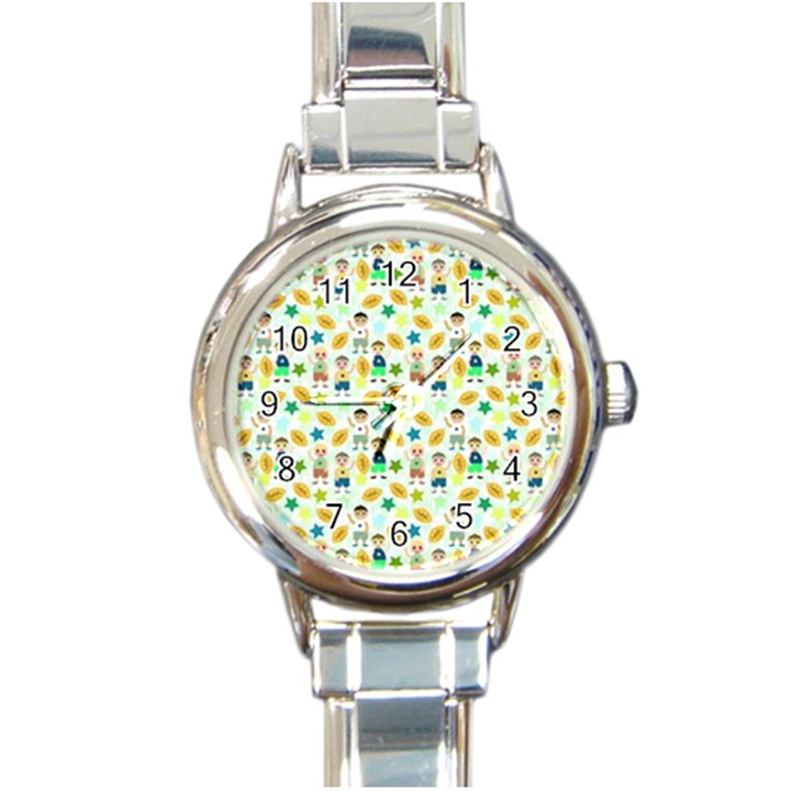 Football Kids Children Pattern Round Italian Charm Watch