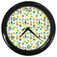 Football Kids Children Pattern Wall Clocks (black) by Nexatart