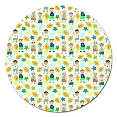 Football Kids Children Pattern Magnet 5  (round) by Nexatart