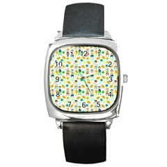 Football Kids Children Pattern Square Metal Watch by Nexatart