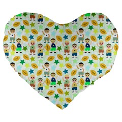 Football Kids Children Pattern Large 19  Premium Heart Shape Cushions by Nexatart