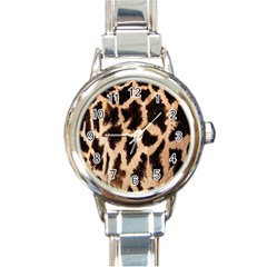 Yellow And Brown Spots On Giraffe Skin Texture Round Italian Charm Watch by Nexatart