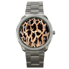 Yellow And Brown Spots On Giraffe Skin Texture Sport Metal Watch by Nexatart