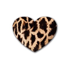 Yellow And Brown Spots On Giraffe Skin Texture Heart Coaster (4 Pack)  by Nexatart