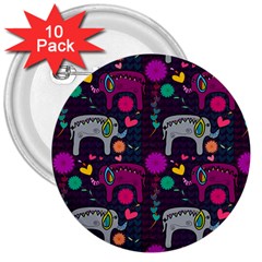 Love Colorful Elephants Background 3  Buttons (10 Pack)  by Nexatart