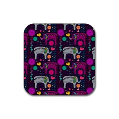 Love Colorful Elephants Background Rubber Coaster (square)  by Nexatart