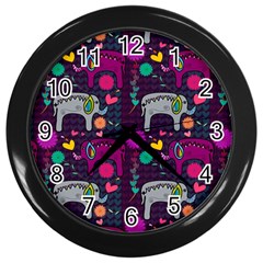 Love Colorful Elephants Background Wall Clocks (black) by Nexatart