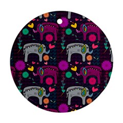 Love Colorful Elephants Background Round Ornament (two Sides)