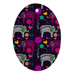 Love Colorful Elephants Background Oval Ornament (two Sides) by Nexatart