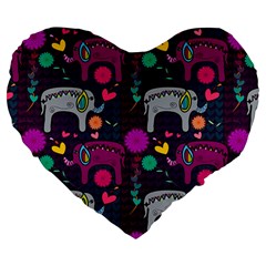 Love Colorful Elephants Background Large 19  Premium Heart Shape Cushions by Nexatart