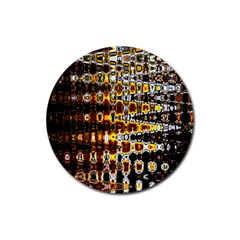 Bright Yellow And Black Abstract Rubber Coaster (round)  by Nexatart