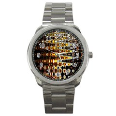 Bright Yellow And Black Abstract Sport Metal Watch by Nexatart