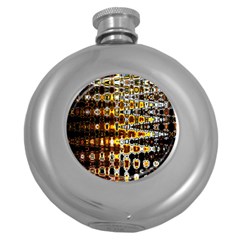 Bright Yellow And Black Abstract Round Hip Flask (5 Oz) by Nexatart