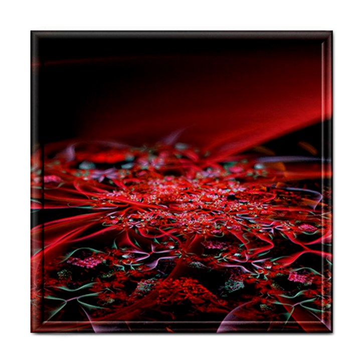 Red Fractal Valley In 3d Glass Frame Tile Coasters