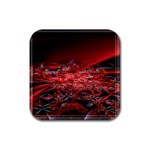 Red Fractal Valley In 3d Glass Frame Rubber Square Coaster (4 pack)  Front