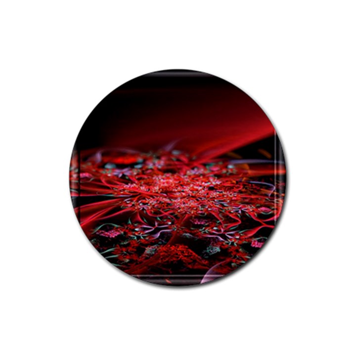 Red Fractal Valley In 3d Glass Frame Rubber Round Coaster (4 pack) 