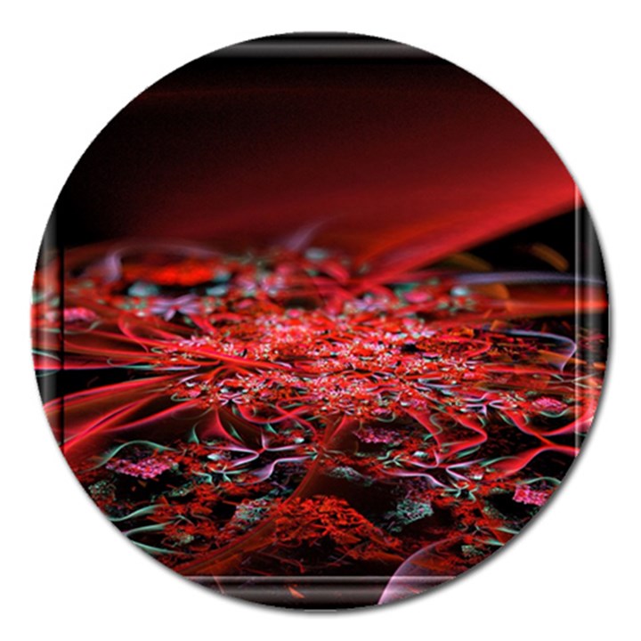 Red Fractal Valley In 3d Glass Frame Magnet 5  (Round)