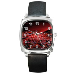 Red Fractal Valley In 3d Glass Frame Square Metal Watch