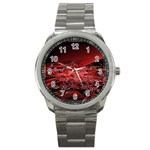 Red Fractal Valley In 3d Glass Frame Sport Metal Watch Front