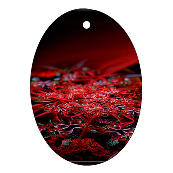 Red Fractal Valley In 3d Glass Frame Oval Ornament (Two Sides)