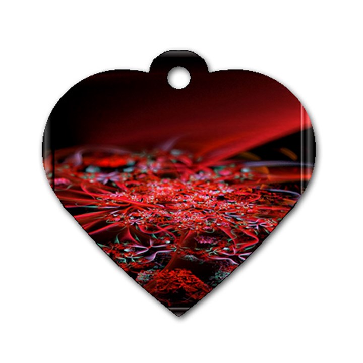 Red Fractal Valley In 3d Glass Frame Dog Tag Heart (One Side)