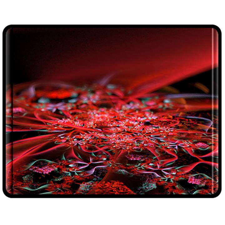 Red Fractal Valley In 3d Glass Frame Fleece Blanket (Medium) 