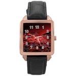 Red Fractal Valley In 3d Glass Frame Rose Gold Leather Watch  Front