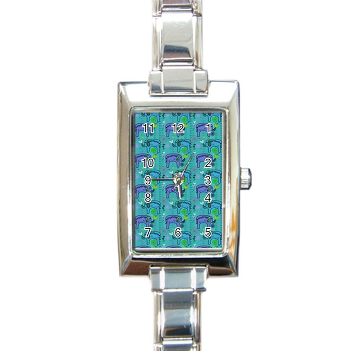 Elephants Animals Pattern Rectangle Italian Charm Watch