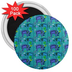 Elephants Animals Pattern 3  Magnets (100 Pack) by Nexatart