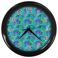 Elephants Animals Pattern Wall Clocks (black) by Nexatart