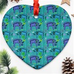 Elephants Animals Pattern Heart Ornament (Two Sides) Front