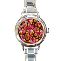 Floral Pattern Background Seamless Round Italian Charm Watch by Nexatart