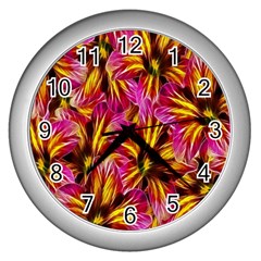 Floral Pattern Background Seamless Wall Clocks (silver)  by Nexatart