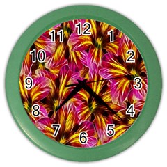 Floral Pattern Background Seamless Color Wall Clocks by Nexatart