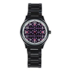 Digital Computer Graphic Seamless Wallpaper Stainless Steel Round Watch by Nexatart