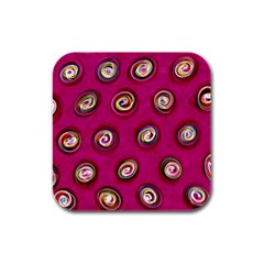 Digitally Painted Abstract Polka Dot Swirls On A Pink Background Rubber Square Coaster (4 Pack)  by Nexatart