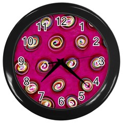 Digitally Painted Abstract Polka Dot Swirls On A Pink Background Wall Clocks (black) by Nexatart