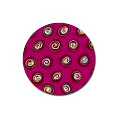 Digitally Painted Abstract Polka Dot Swirls On A Pink Background Rubber Round Coaster (4 Pack)  by Nexatart