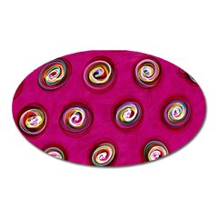 Digitally Painted Abstract Polka Dot Swirls On A Pink Background Oval Magnet by Nexatart